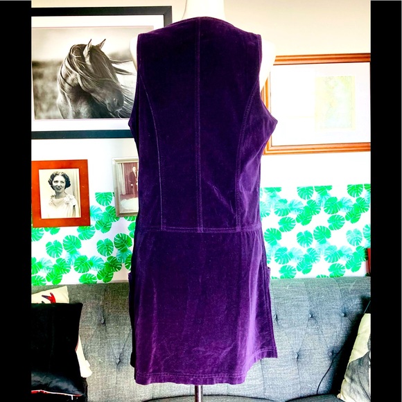 Vintage 90s Express Purple Velvet Overall Mini Dress - Picture 3 of 4